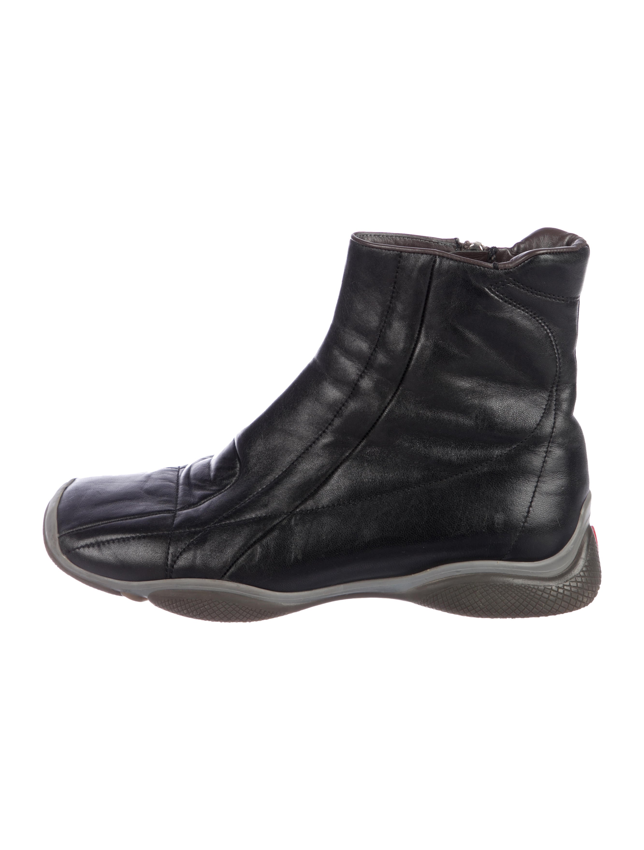 Prada Sport Leather Square-Toe Ankle Boots - Black Boots, Shoes 