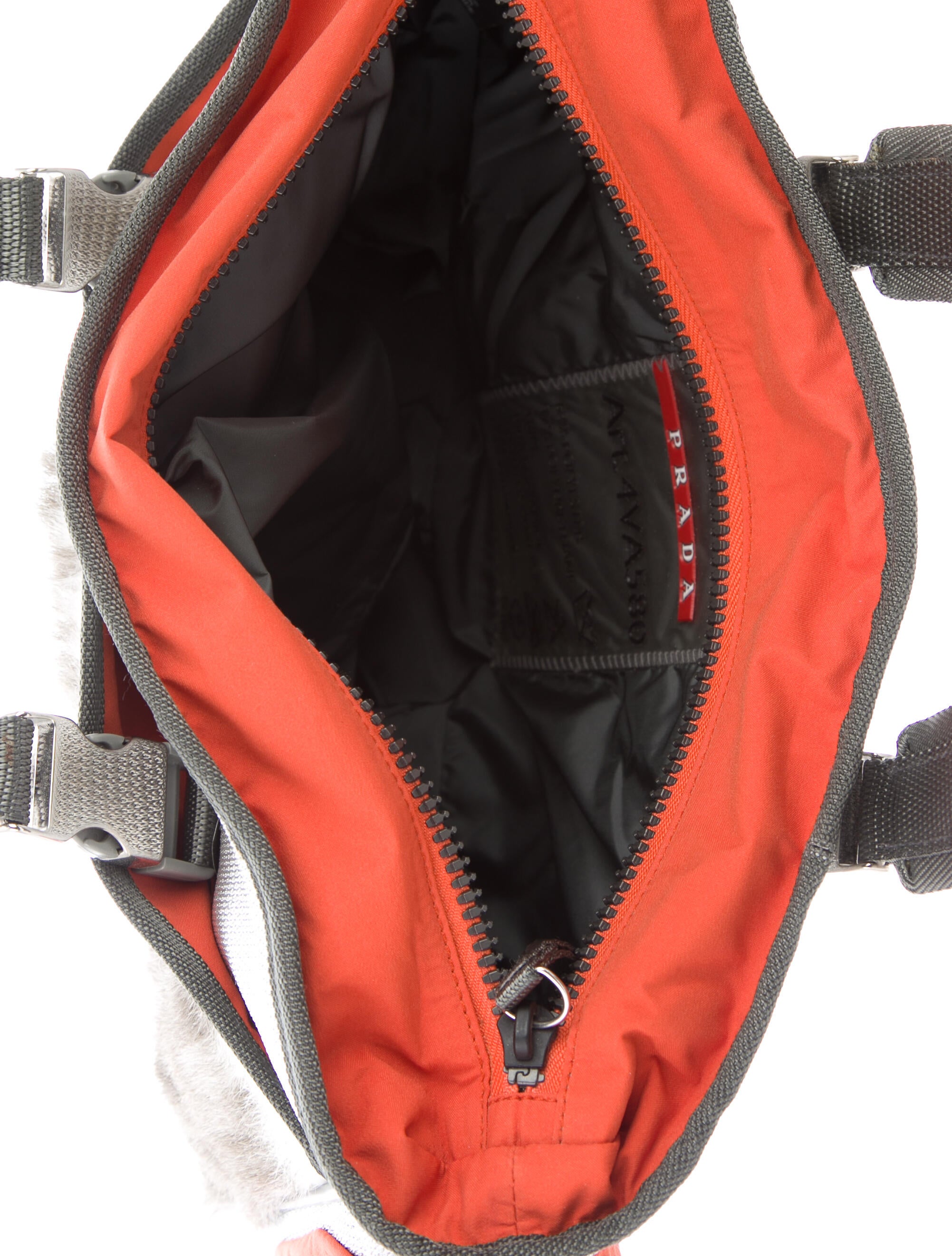 Prada Sport Goat Fur-Accented Tessuto Shoulder Bag - Orange