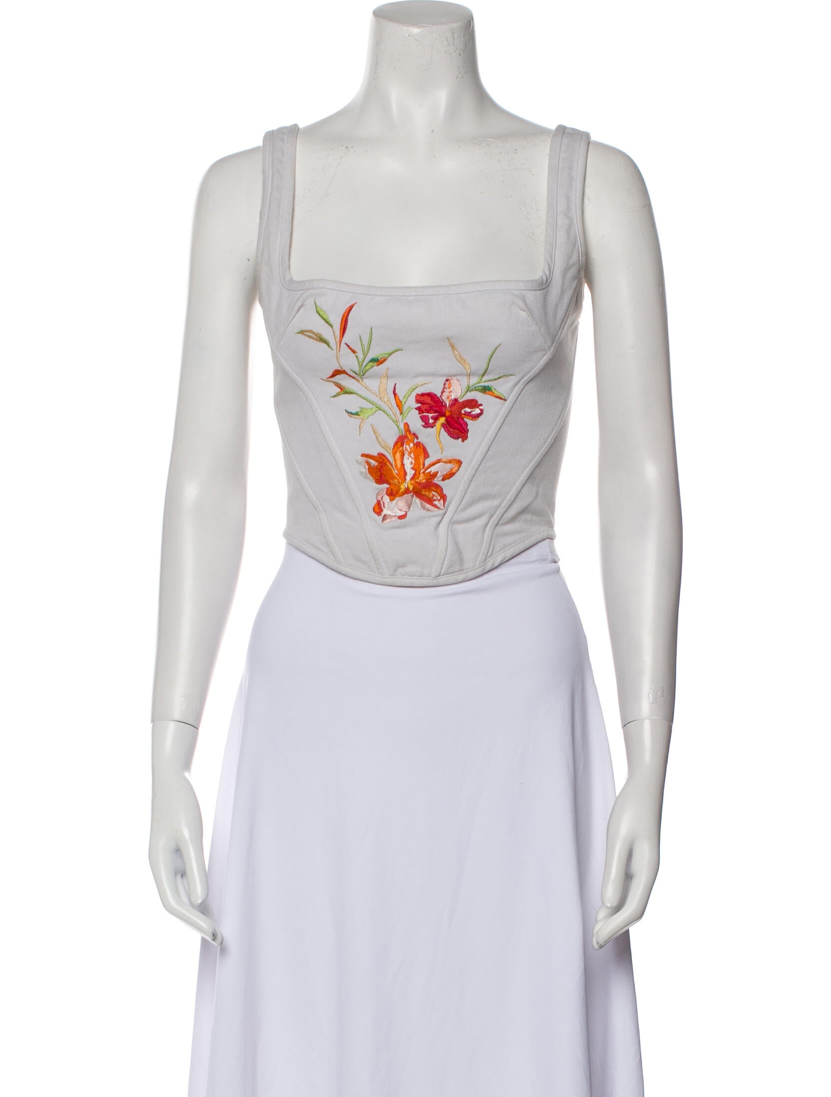 PRISCAVera Graphic Print Square Neckline Crop Top