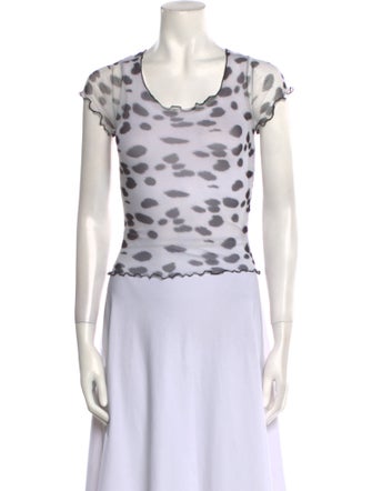 PRISCAVera Polka Dot Print Scoop Neck T-Shirt