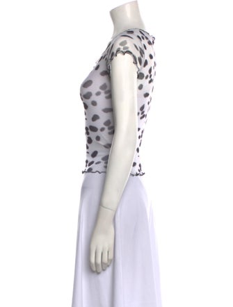 PRISCAVera Polka Dot Print Scoop Neck T-Shirt