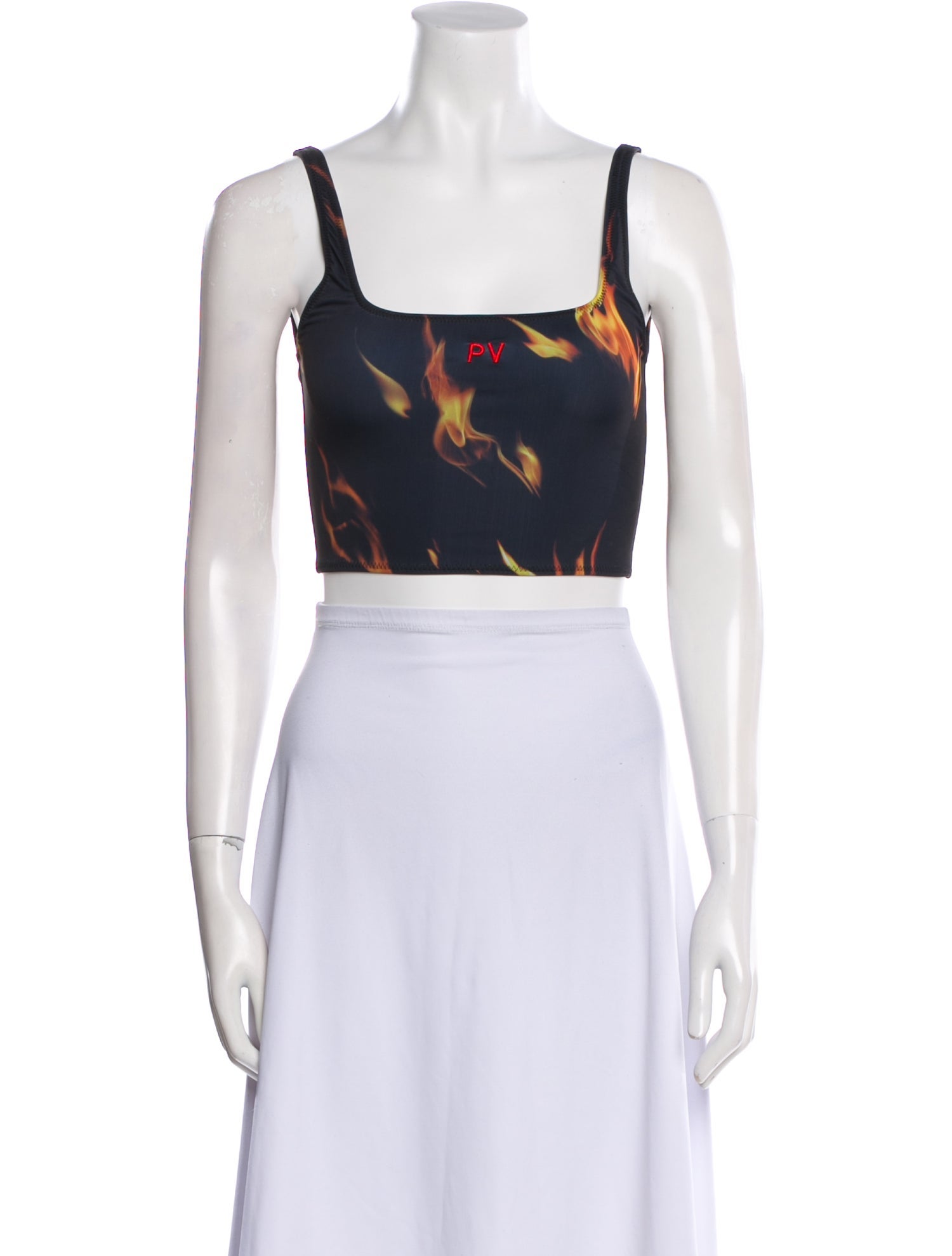 PRISCAVera Floral Print Square Neckline Crop Top