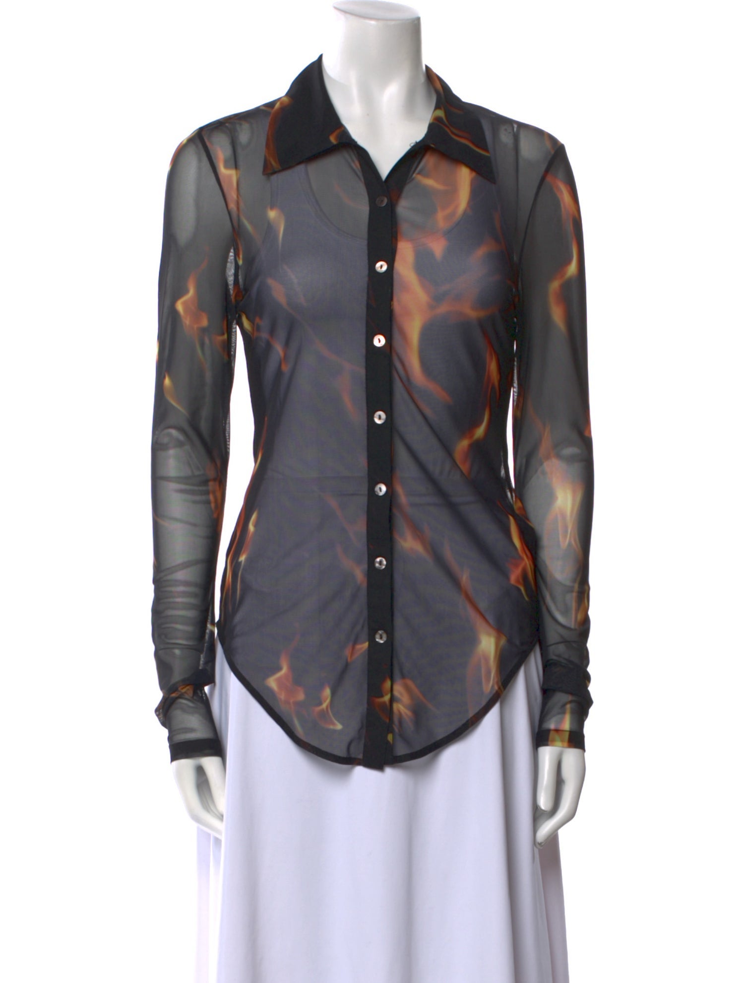 PRISCAVera Printed Long Sleeve Button-Up Top