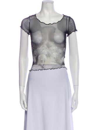 PRISCAVera Printed Scoop Neck Crop Top