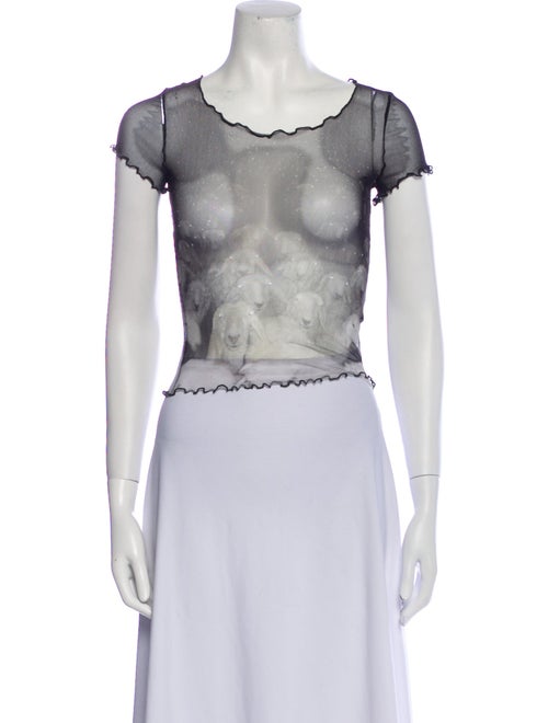 PRISCAVera Printed Scoop Neck Crop Top