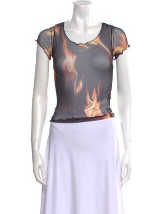 PRISCAVera Printed Scoop Neck Crop Top