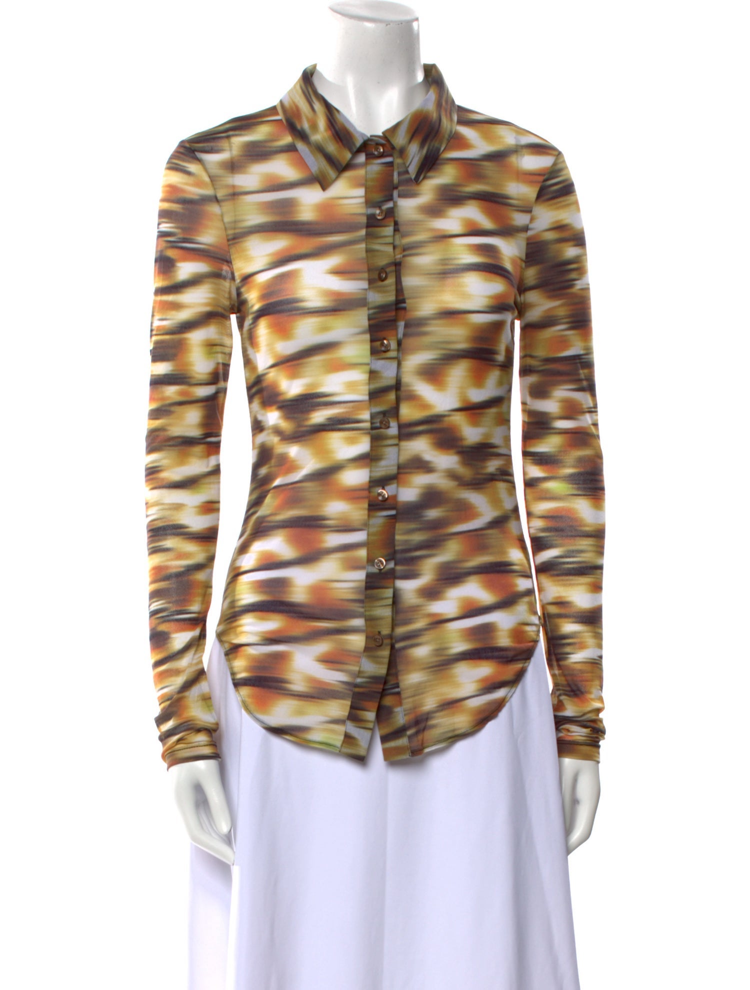 PRISCAVera Printed Long Sleeve Button-Up Top w/ Tags