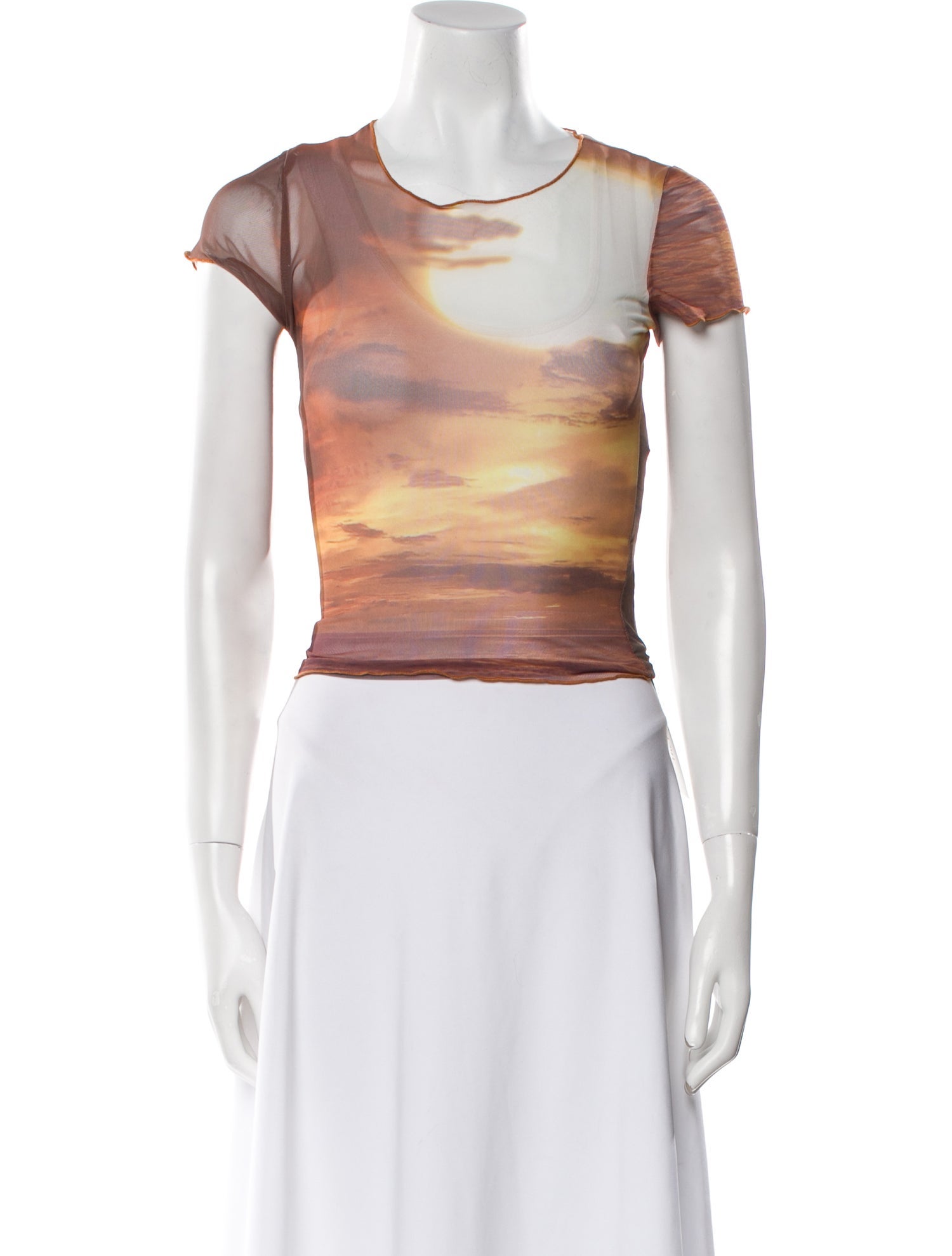 PRISCAVera Printed Scoop Neck Crop Top