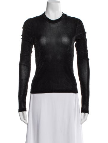 Pre-owned Priscavera Crew Neck Long Sleeve Top In Black