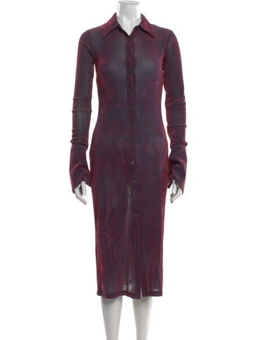 Pre-owned Priscavera Printed Midi Length Dress In Purple