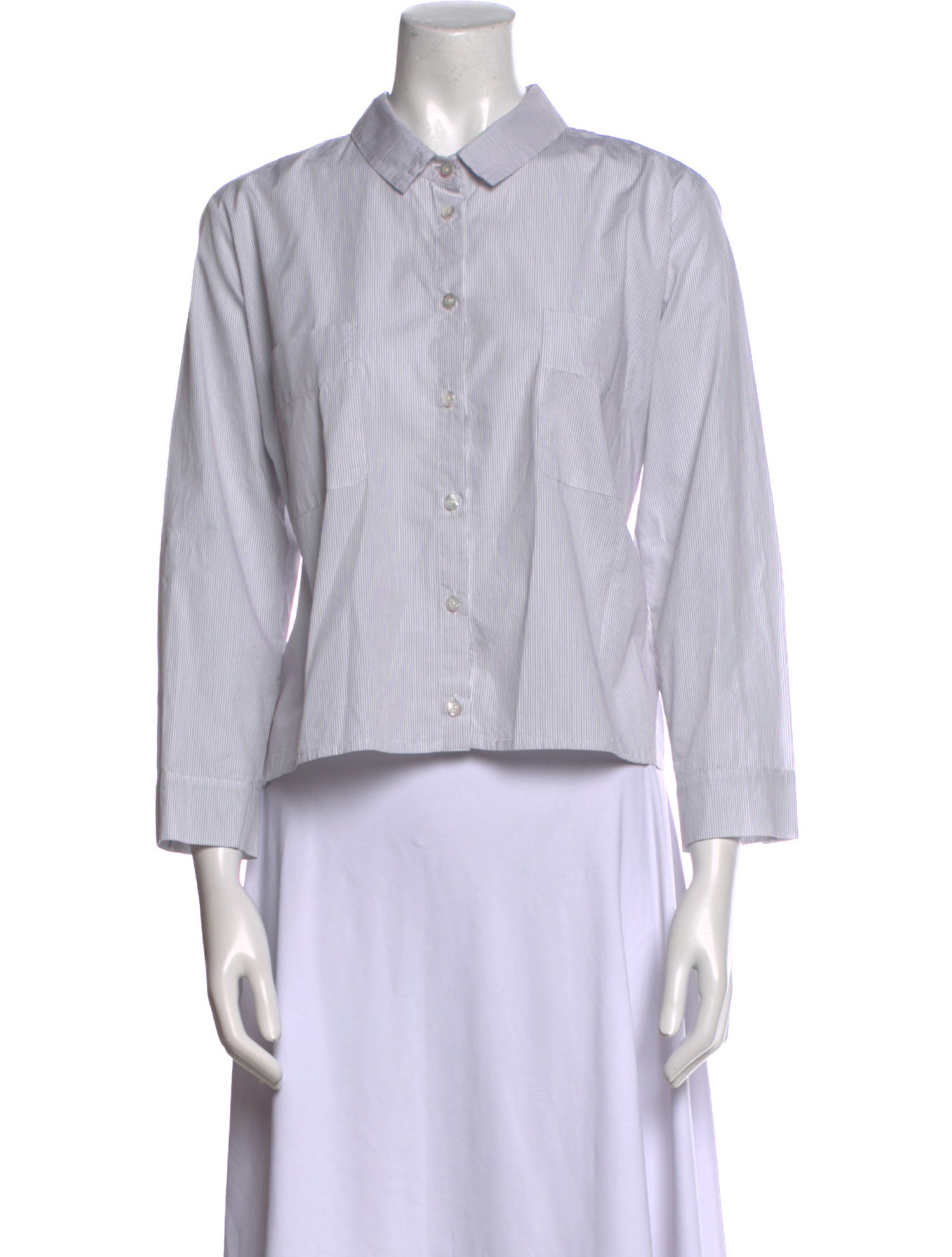 private0204 Striped Three-Quarter Sleeve Button-Up Top