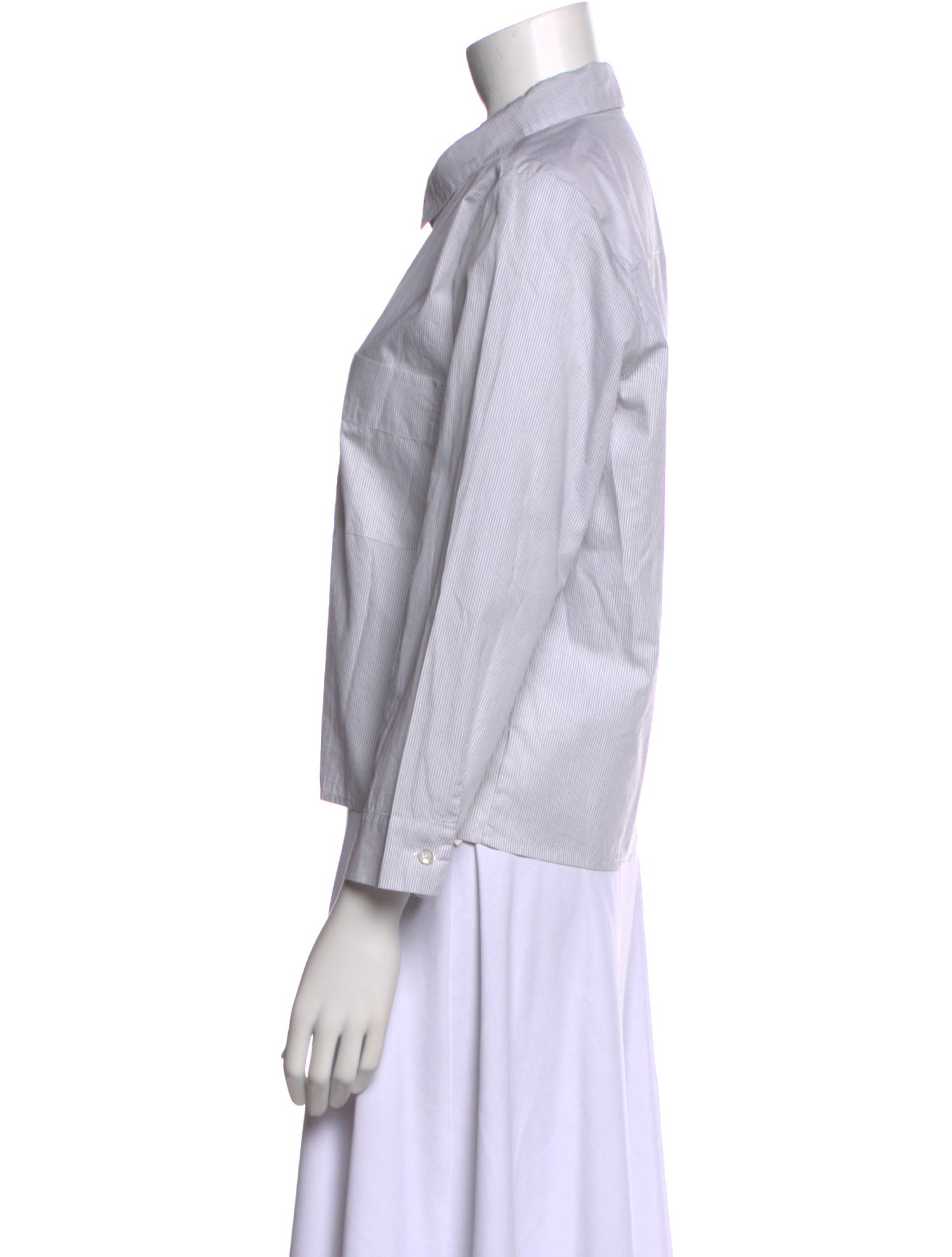 private0204 Striped Three-Quarter Sleeve Button-Up Top