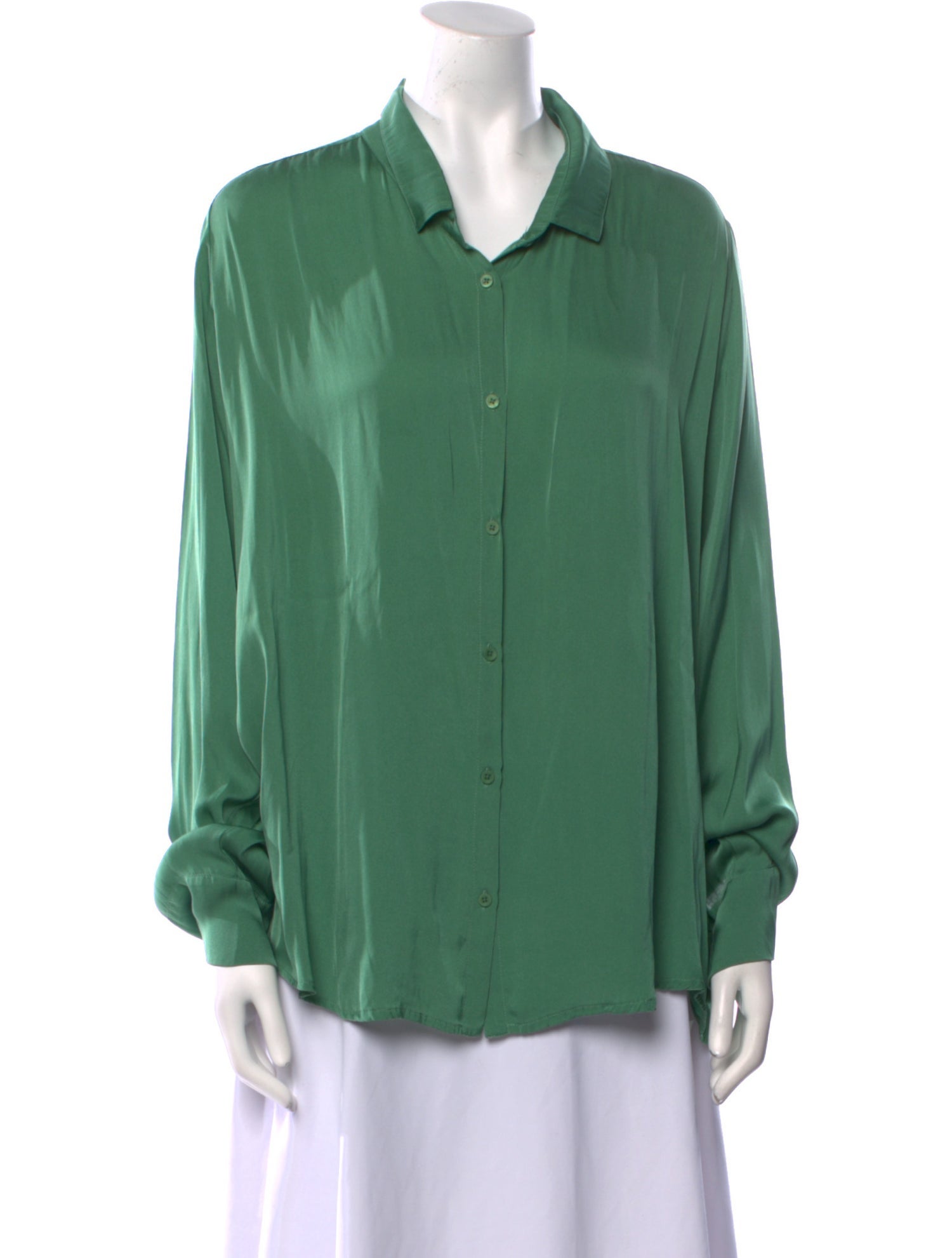 private0204 Silk Long Sleeve Button-Up Top