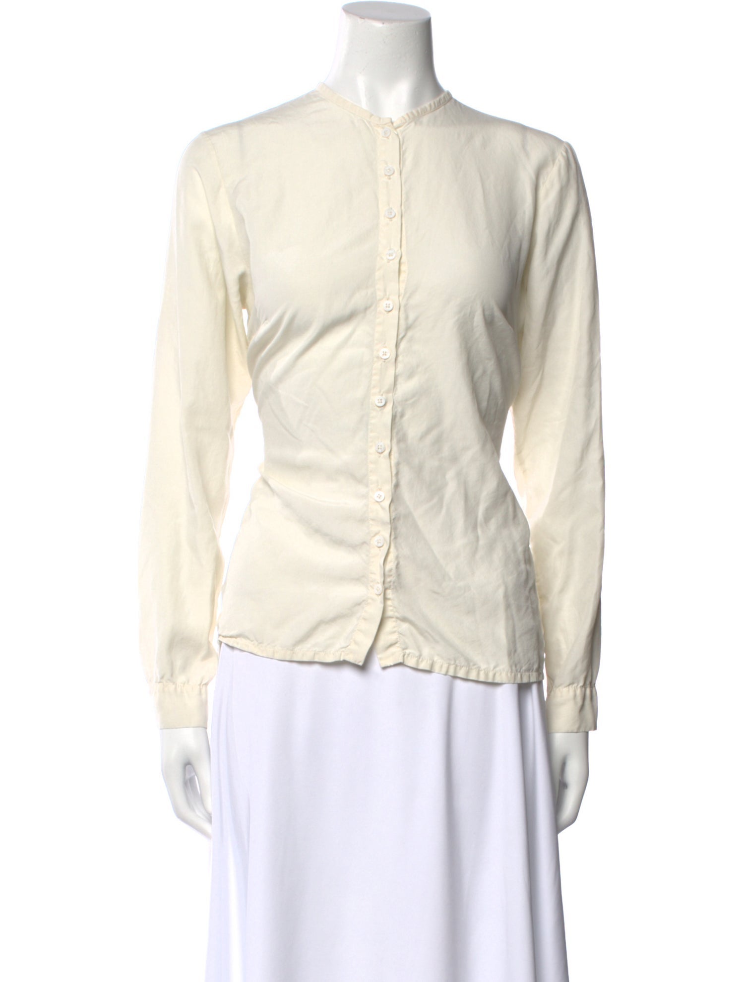 private0204 Crew Neck Long Sleeve Button-Up Top