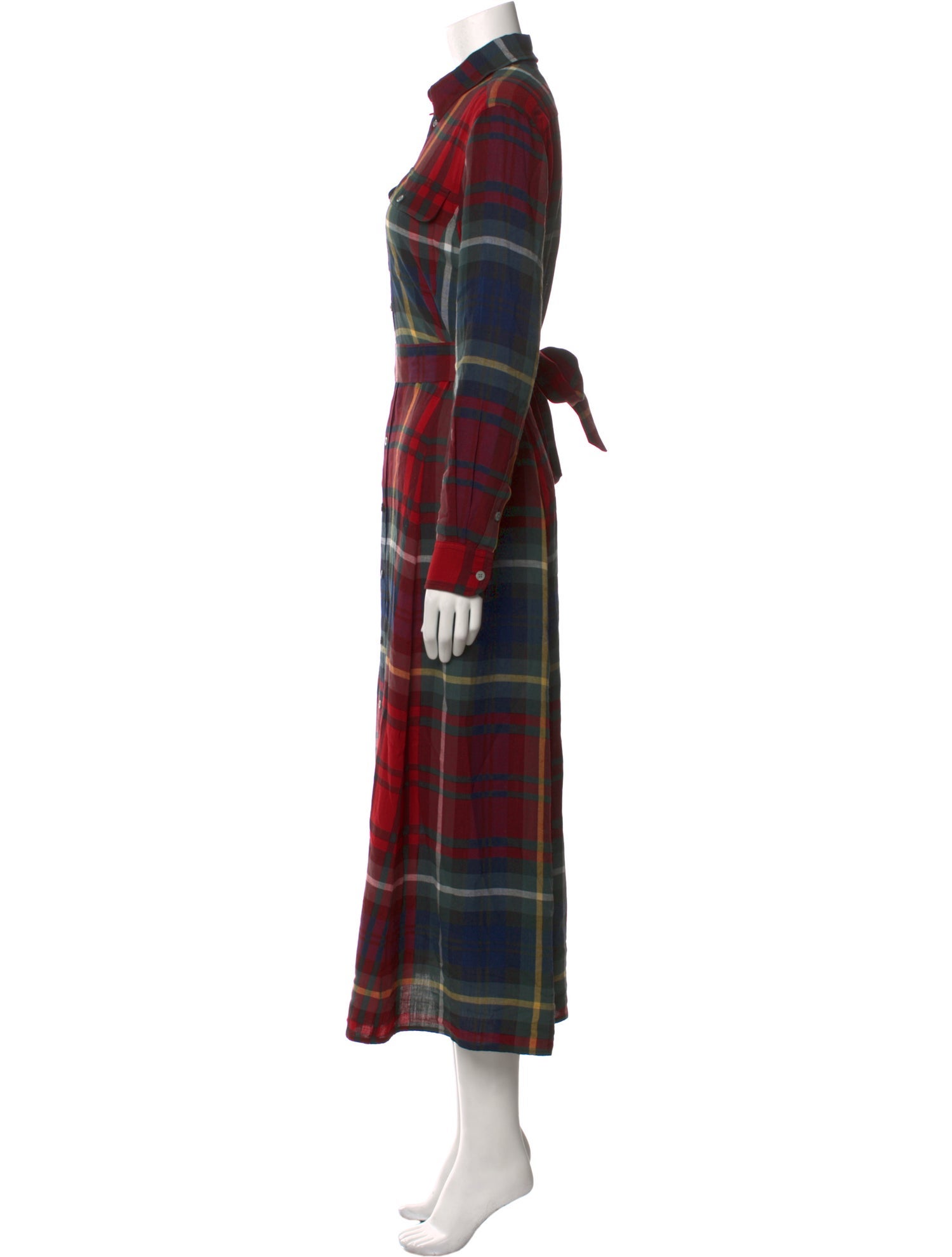 Polo Ralph Lauren Plaid Print Midi Length Dress