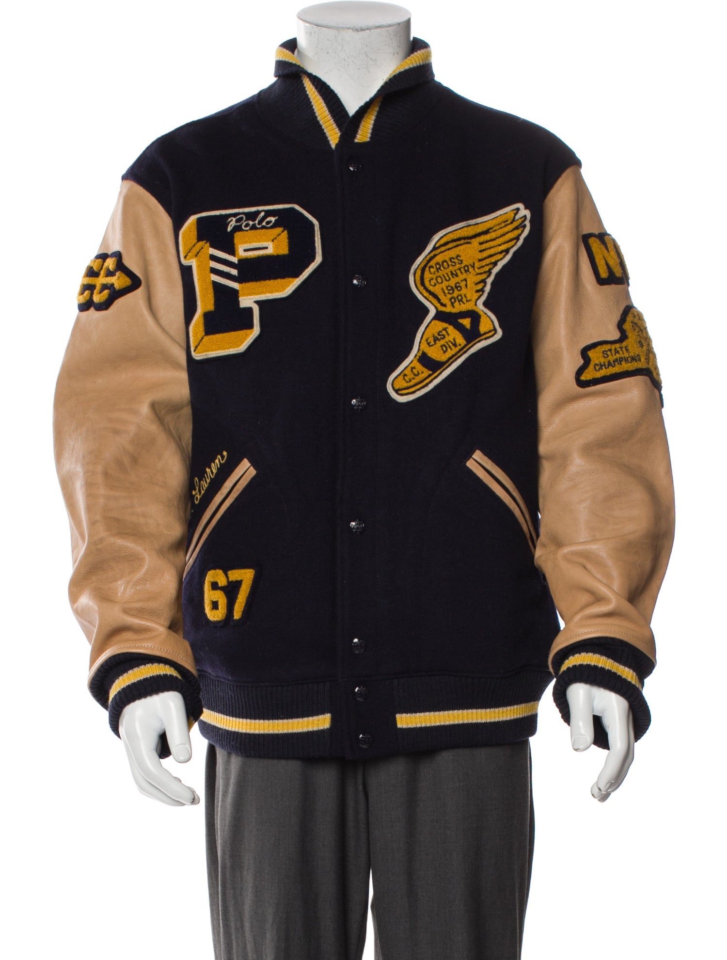 Polo Ralph Lauren Wool Colorblock Pattern Varsity Jacket