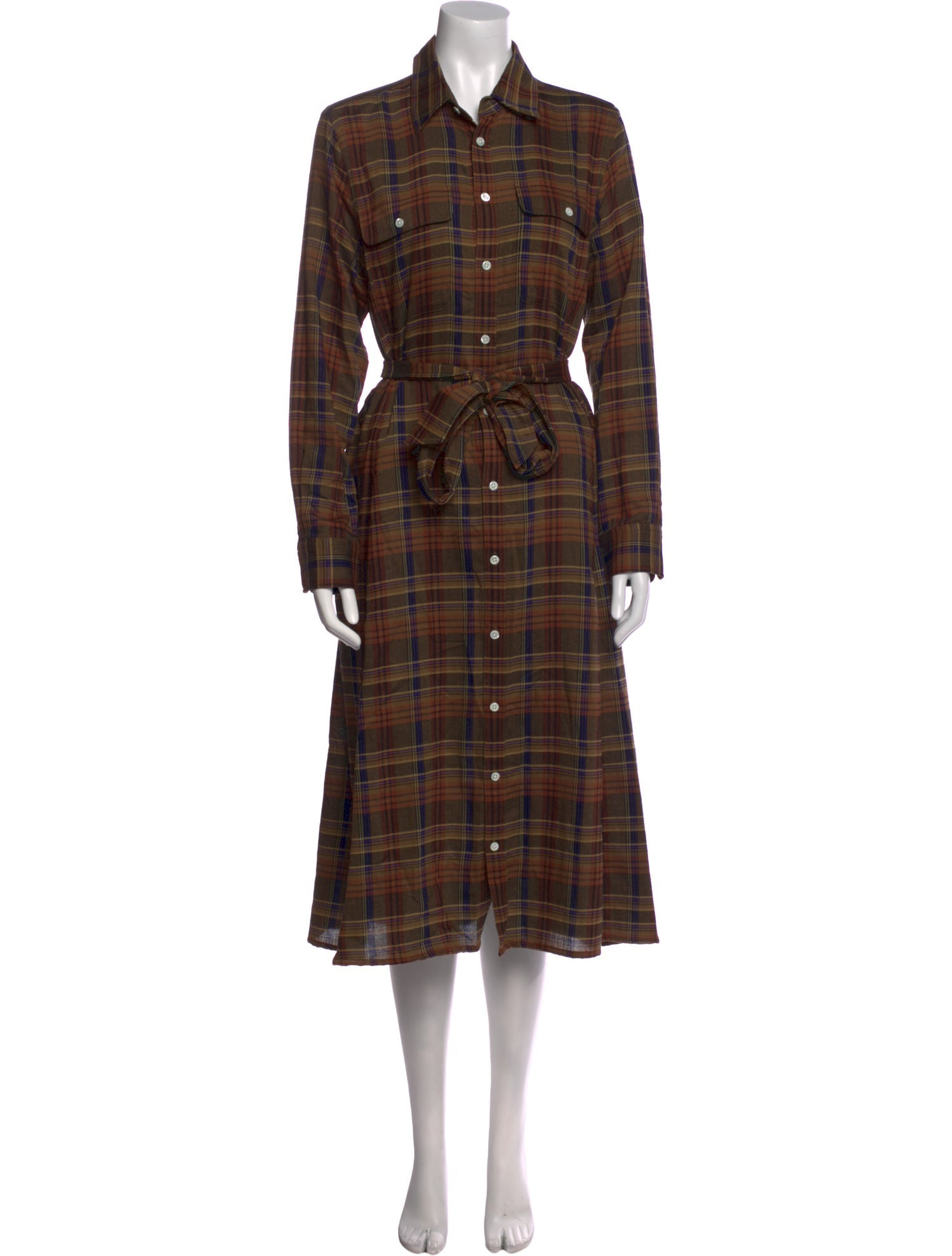 Polo Ralph Lauren Plaid Print Midi Length Dress