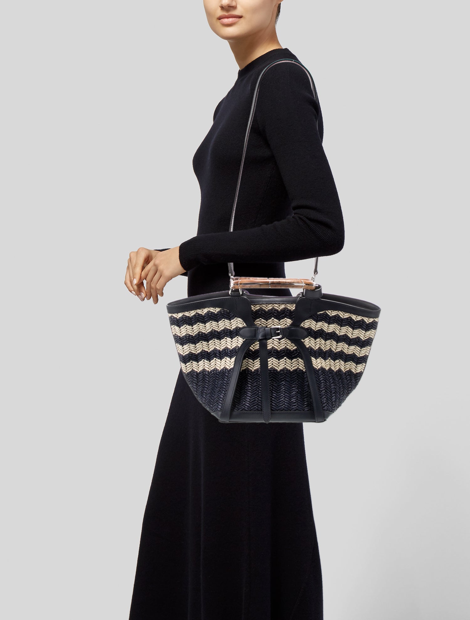 Ralph Lauren Collection Leather Ralph Braided Raffia Medium