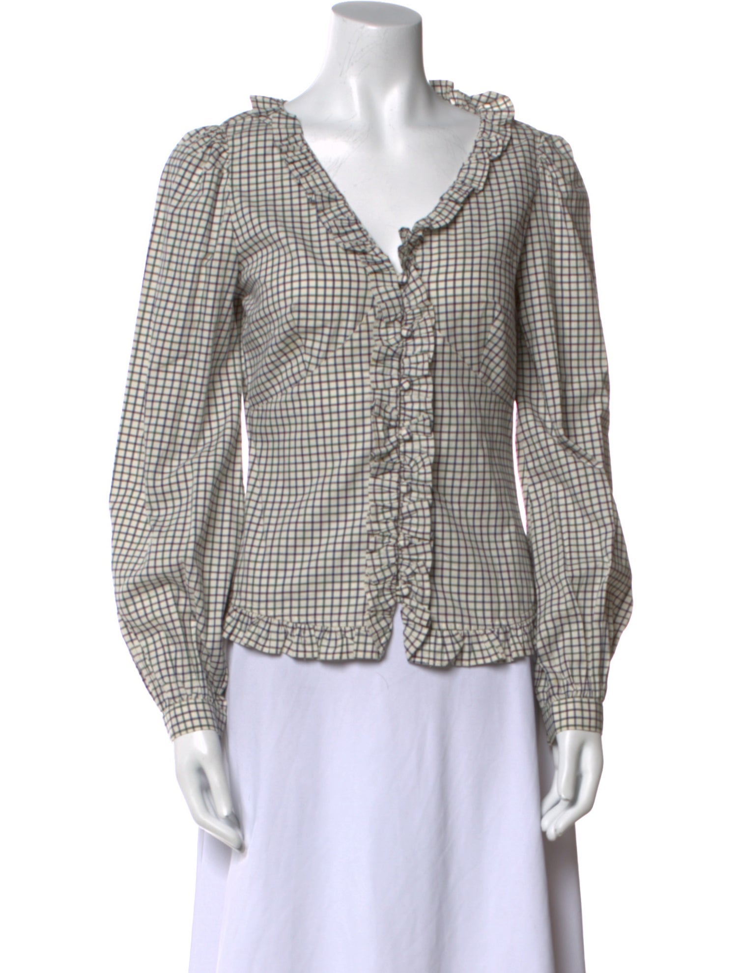 Polo Ralph Lauren Plaid Print V-Neck Button-Up Top