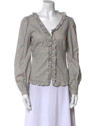 Polo Ralph Lauren Plaid Print V-Neck Button-Up Top