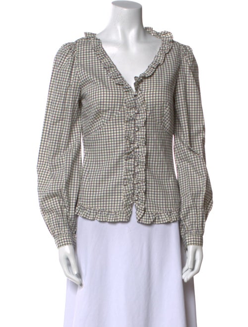 Polo Ralph Lauren Plaid Print V-Neck Button-Up Top