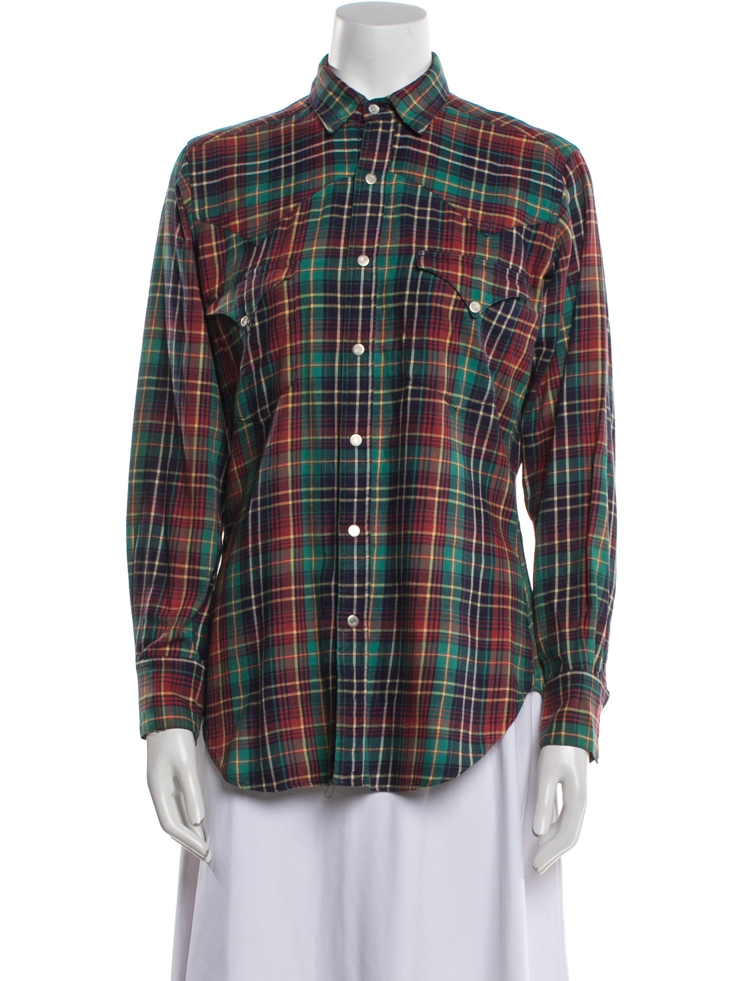 Polo Ralph Lauren Vintage Plaid Print Button-Up Top