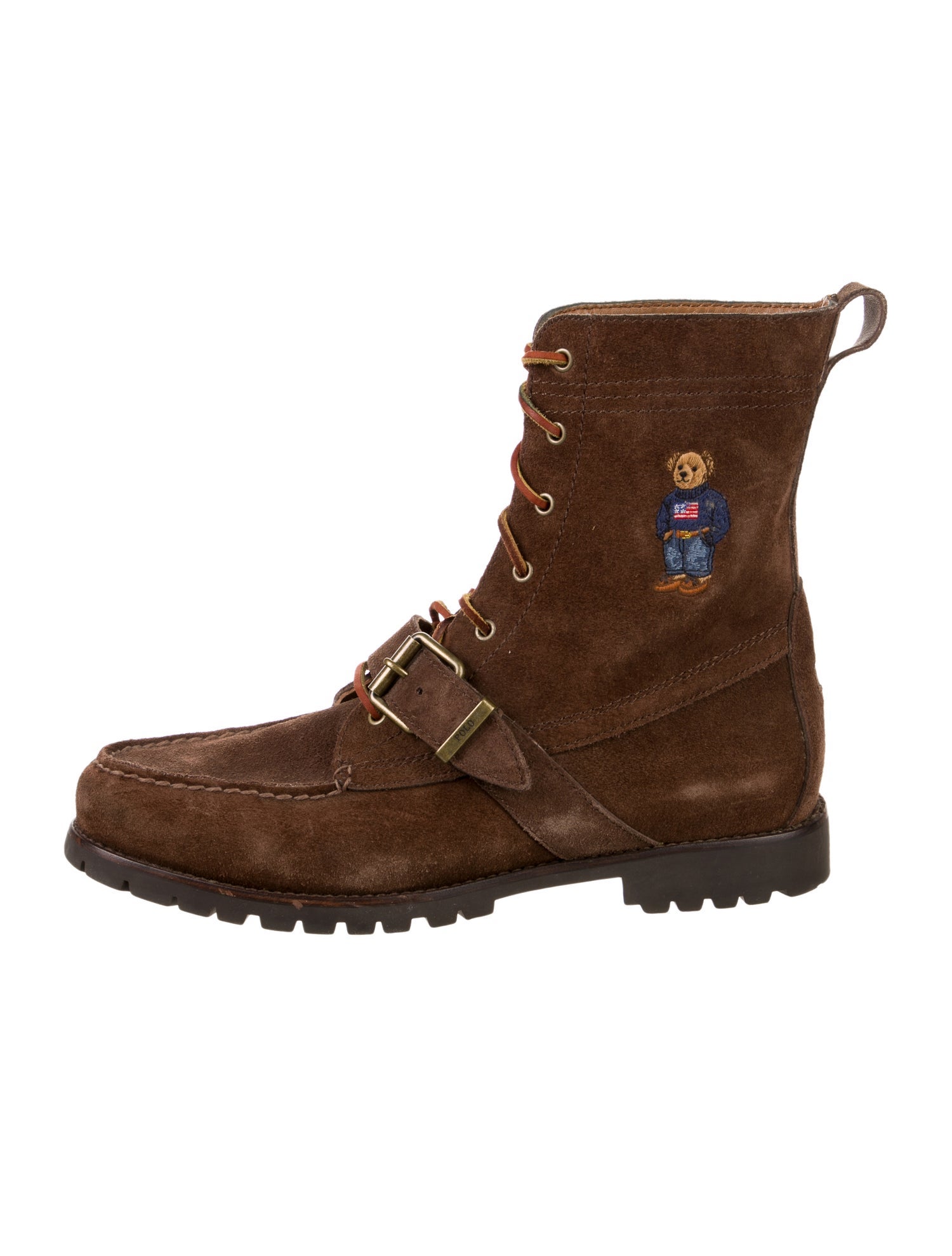 Polo Ralph Lauren Suede Embroidered Accent Combat Boots