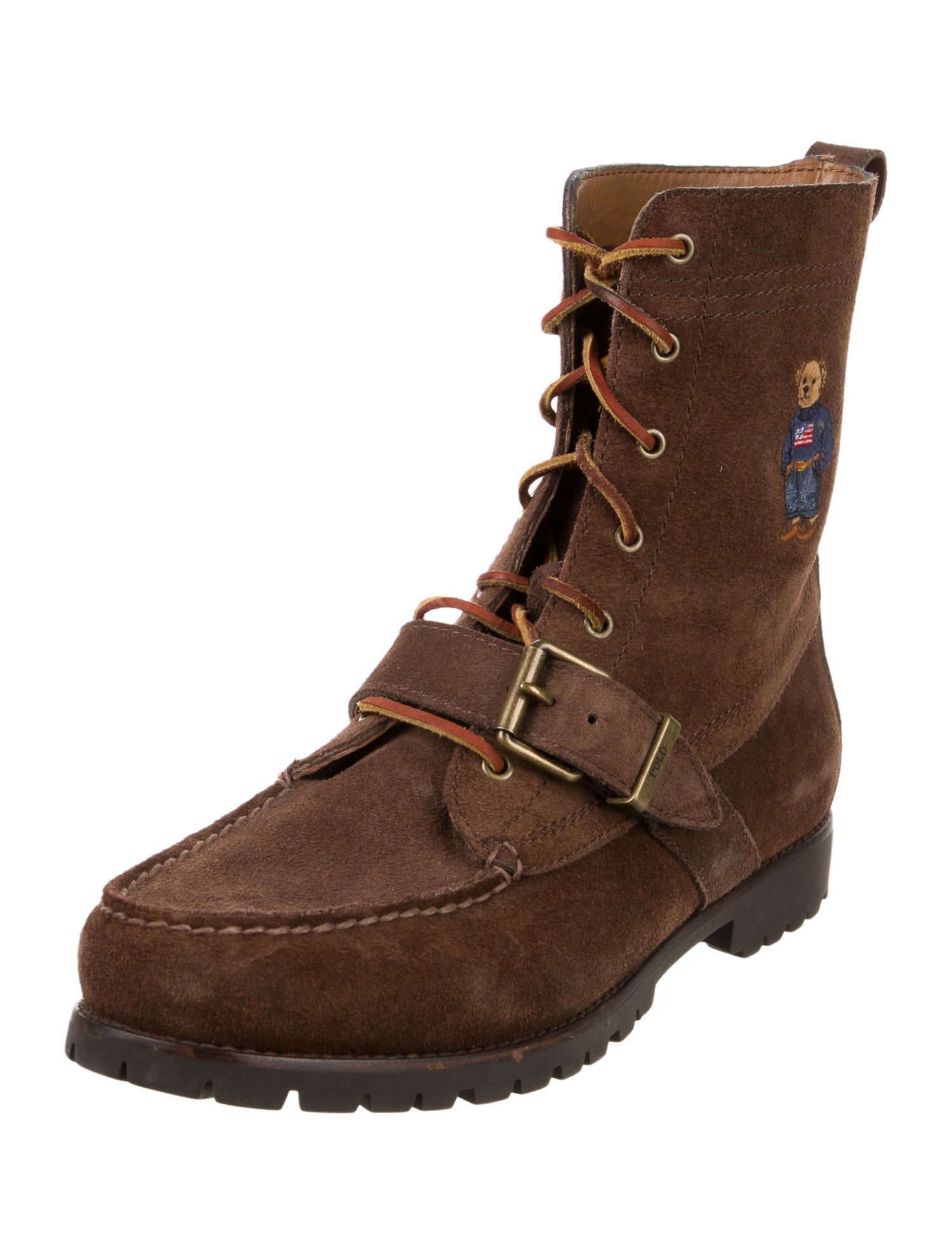 Polo Ralph Lauren Suede Embroidered Accent Combat Boots