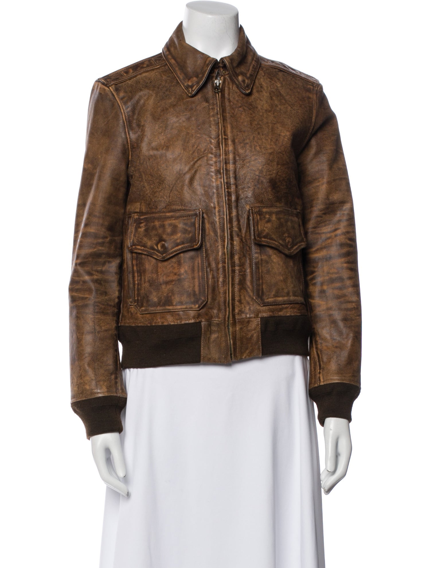 Polo Ralph Lauren Leather Animal Print Bomber Jacket