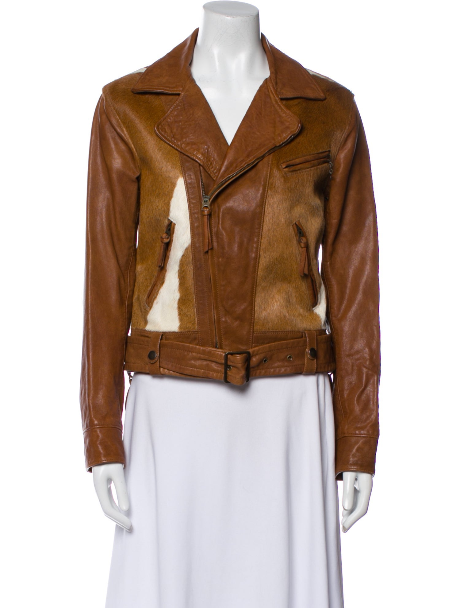 Polo Ralph Lauren Leather Animal Print Biker Jacket