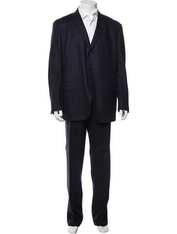Pre-owned Polo Ralph Lauren Virgin Wool Striped Two-piece Suit In Blue