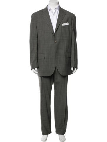 Pre-owned Polo Ralph Lauren Virgin Wool Plaid Print Two-piece Suit In Gray