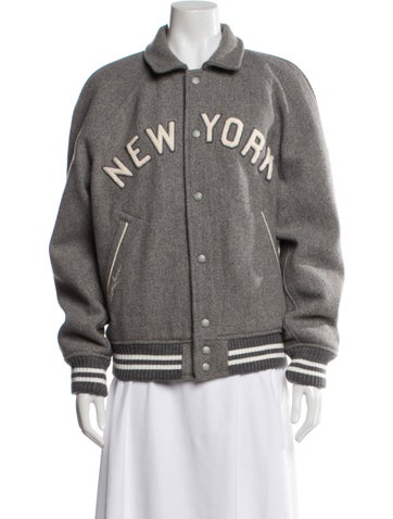 Pre-owned Polo Ralph Lauren Wool Graphic Print Bomber Jacket In Gray
