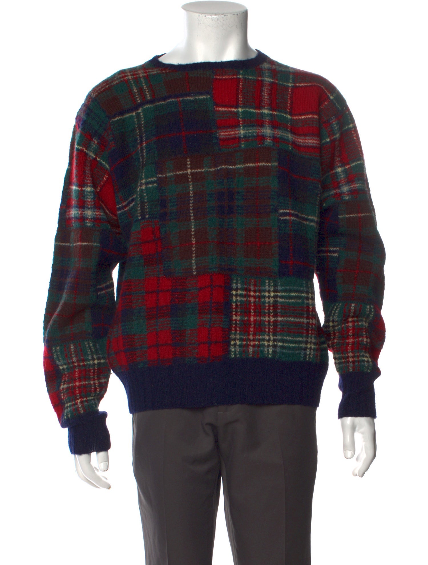 Polo Ralph Lauren Plaid Print Crew Neck Pullover - Blue Sweaters ...