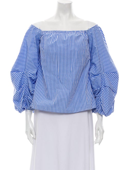 Petersyn Plaid Print Off-The-Shoulder Blouse Blue
