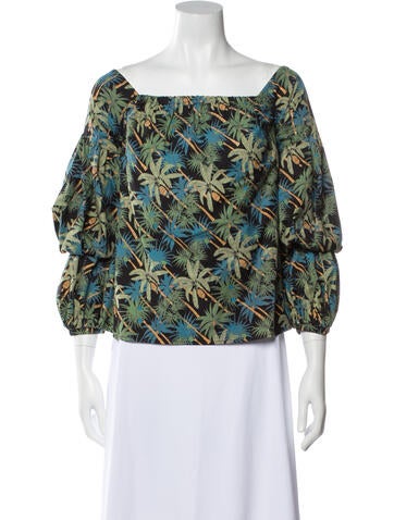 Petersyn Tops Printed Square Neckline Blouse XS