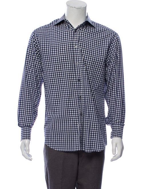Paul Smith Checkered French Cuff Woven Shirt blue