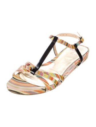 Paul Smith Leather Printed T-Strap Sandals