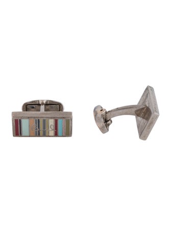 Paul Smith Enamel Striped Logo Rectangle Cufflinks