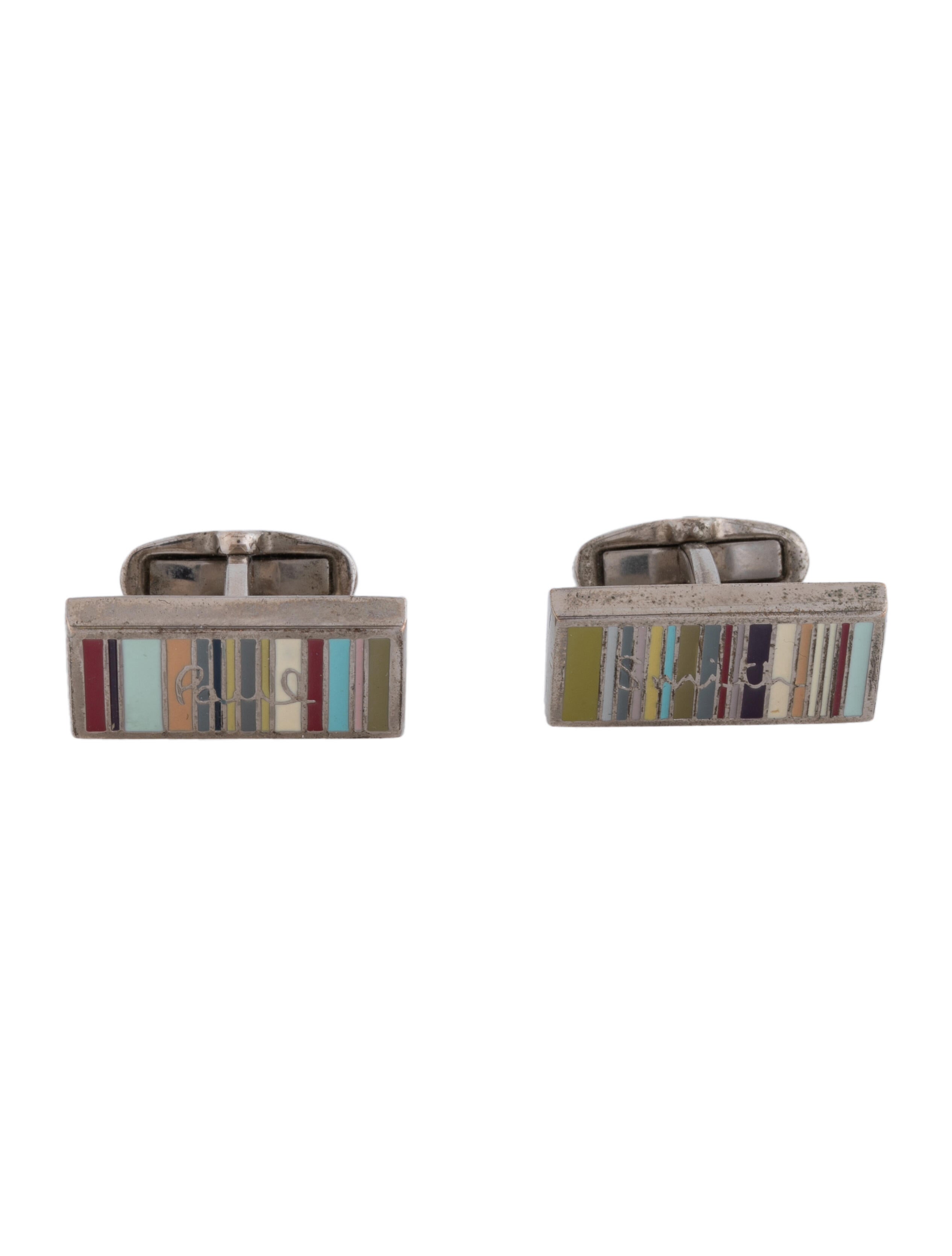 Paul Smith Enamel Striped Logo Rectangle Cufflinks