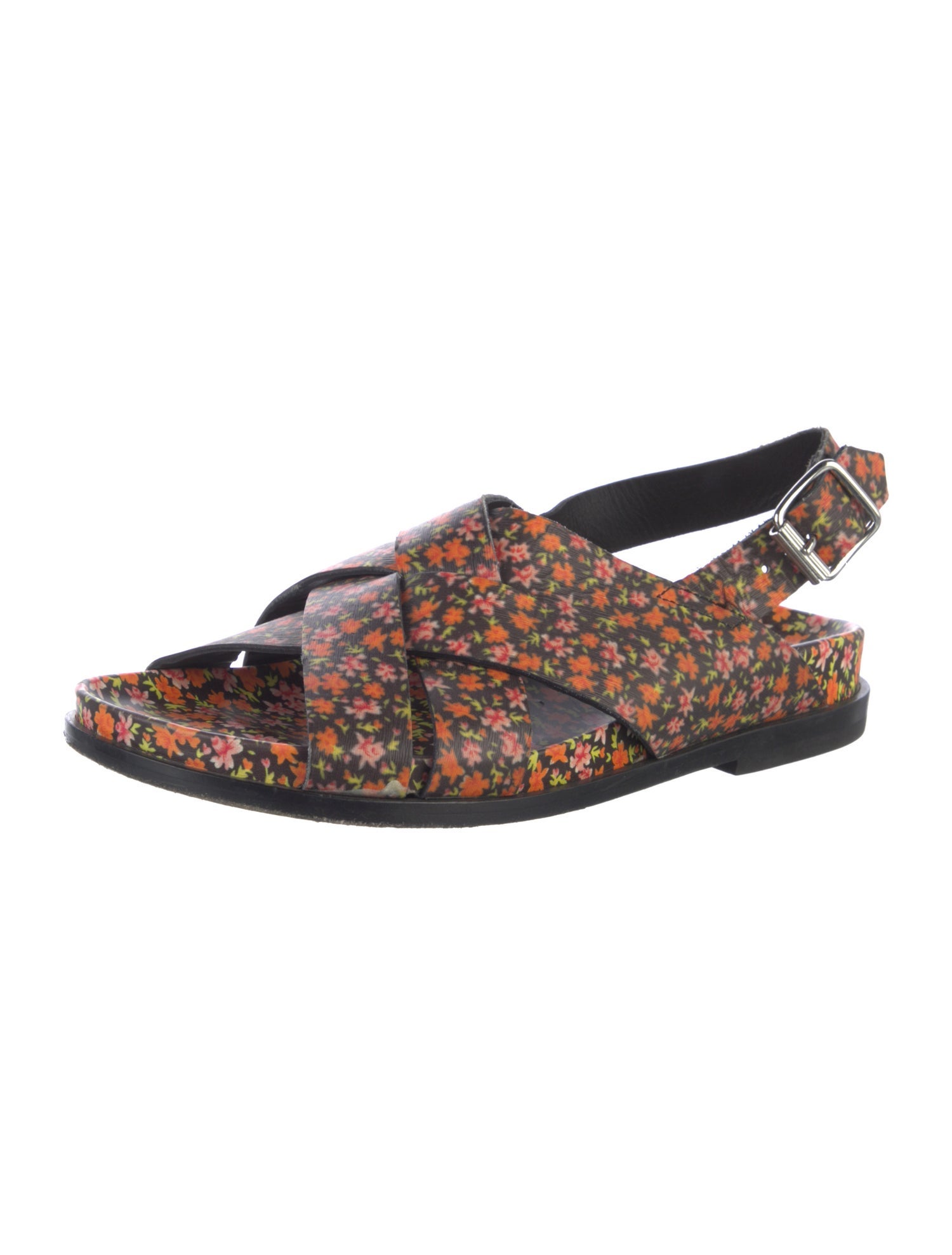 Paul Smith Leather Floral Print Slingback Sandals