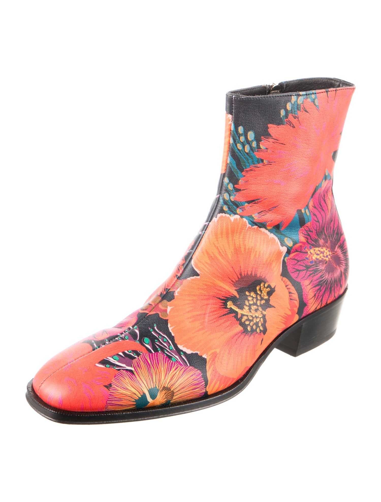Paul Smith Leather Floral Print Boots
