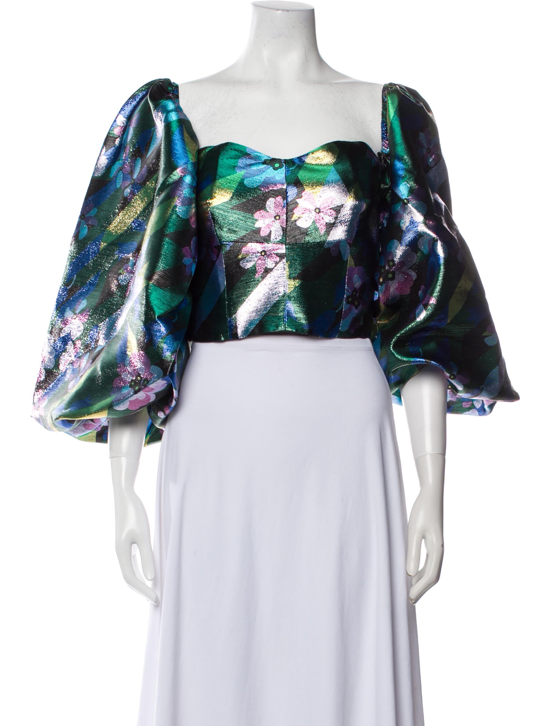 PARDEN's Floral Print Square Neckline Crop Top