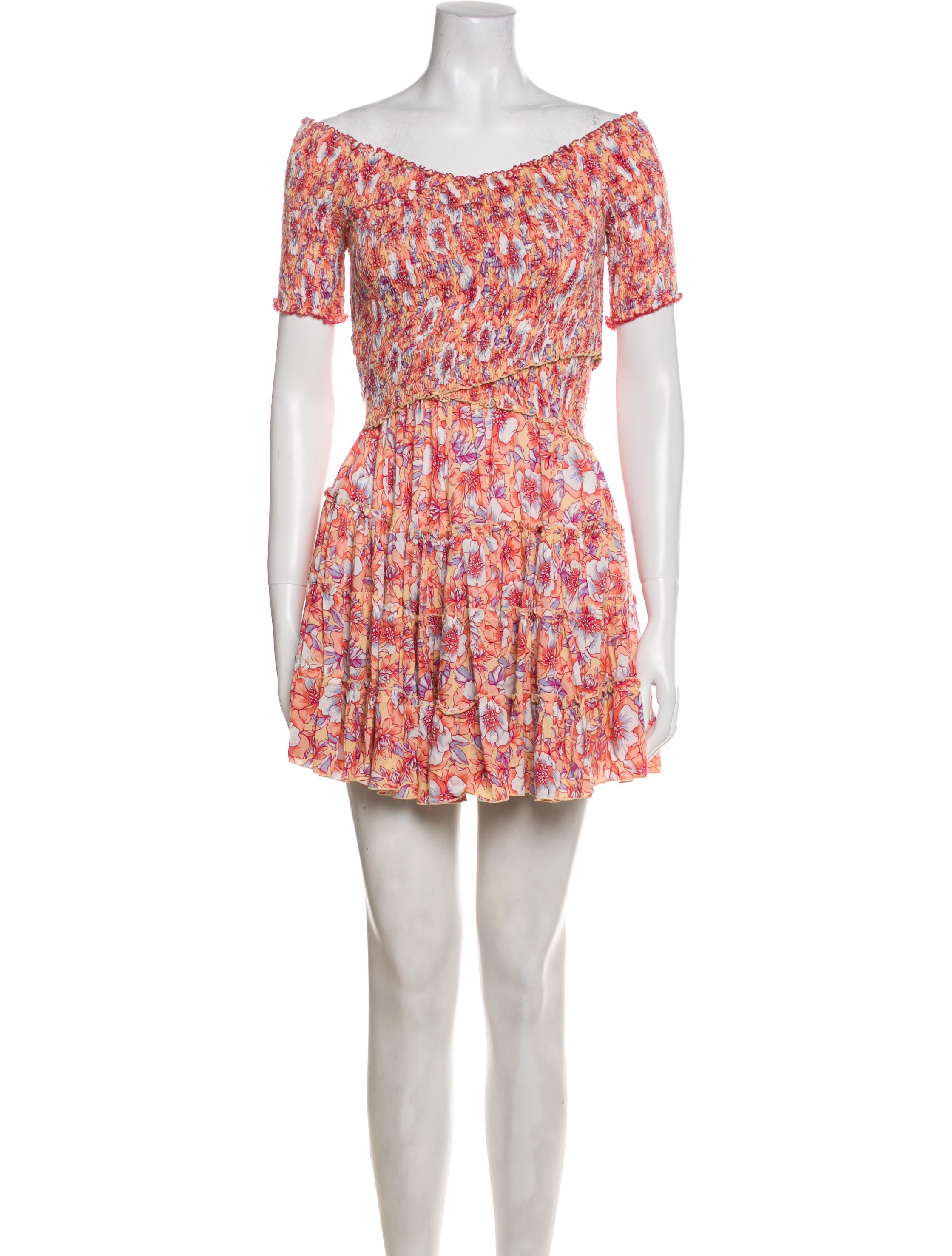 Poupette St Barth Floral Print Mini Dress in Orange, Women's XS