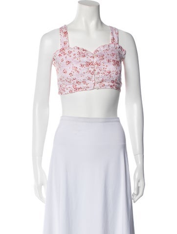 Poupette St Barth Tops Floral Print Square Neckline Crop Top XS