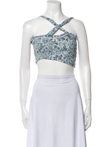 Poupette St Barth Tops Floral Print One-Shoulder Crop Top S