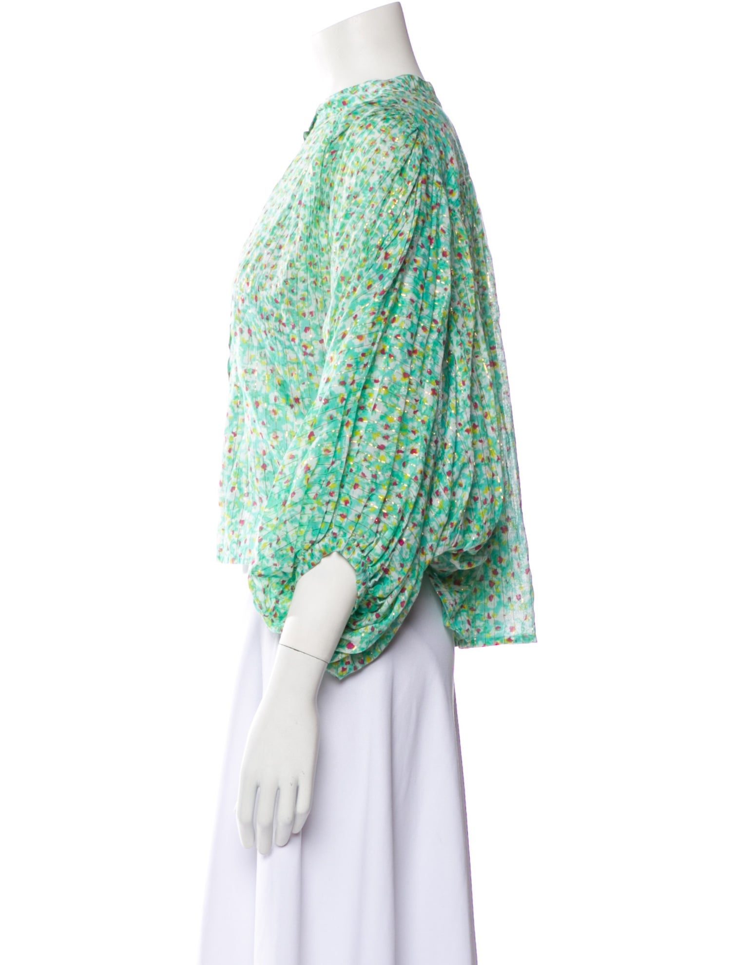 Poupette St Barth Floral Print Mock Neck Blouse