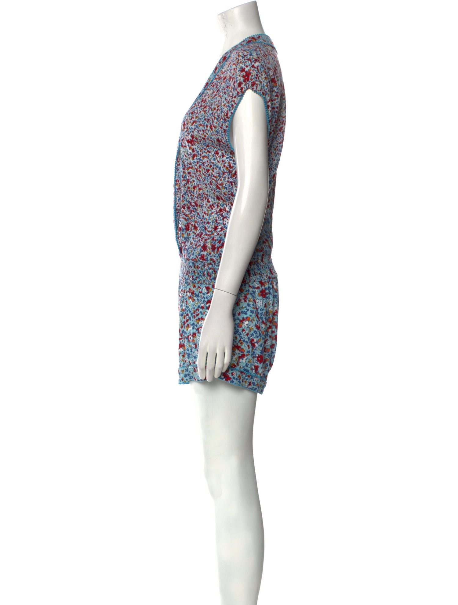 Poupette St Barth Printed Plunge Neckline Romper