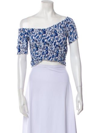 Poupette St Barth Floral Print One-Shoulder Crop Top