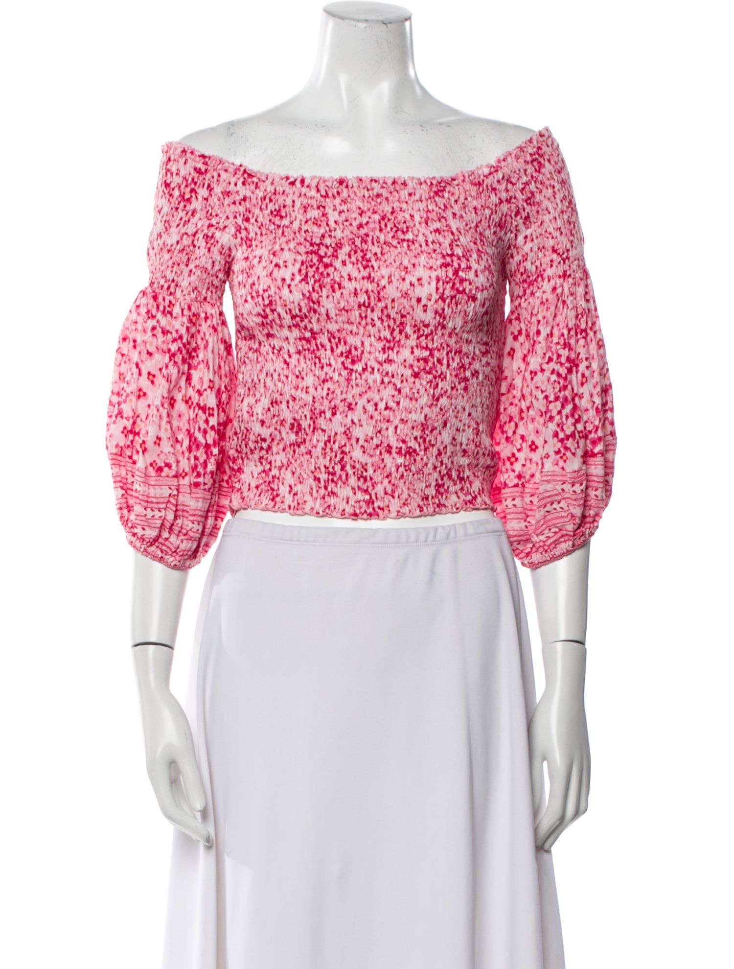 Poupette St Barth Floral Print Off-The-Shoulder Crop Top